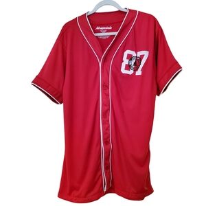 Men's Aeropostale Sports Jersey V-neck Button Up Red Easy Care ***FLAW Photo 4